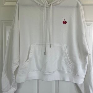 Aerie Popover White Hoodie w/cherries NWOT